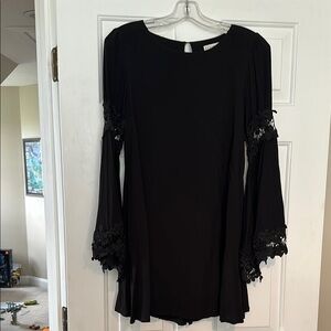 Elegant Black Dress with Lace Sleeves